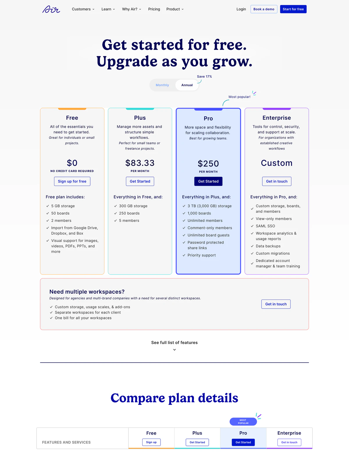 Pricing Page Example Air