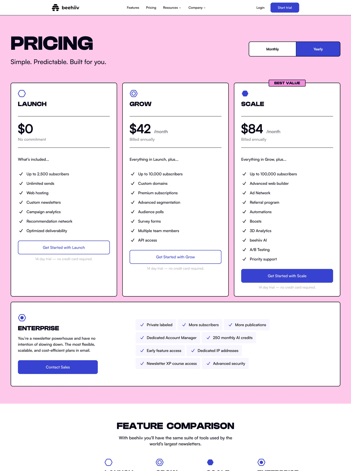 Pricing Page Example Beehiiv