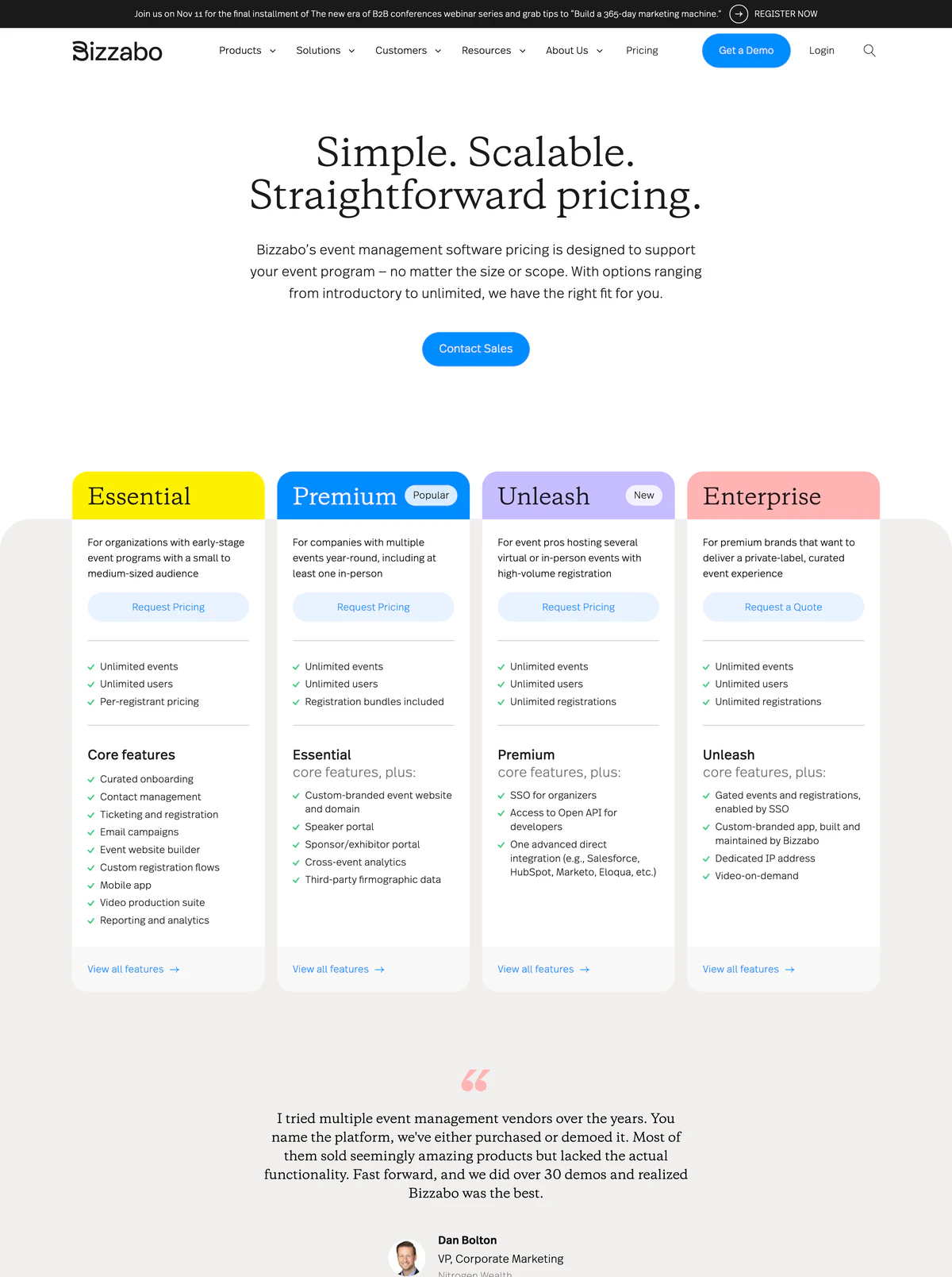 Pricing Page Example Bizzabo