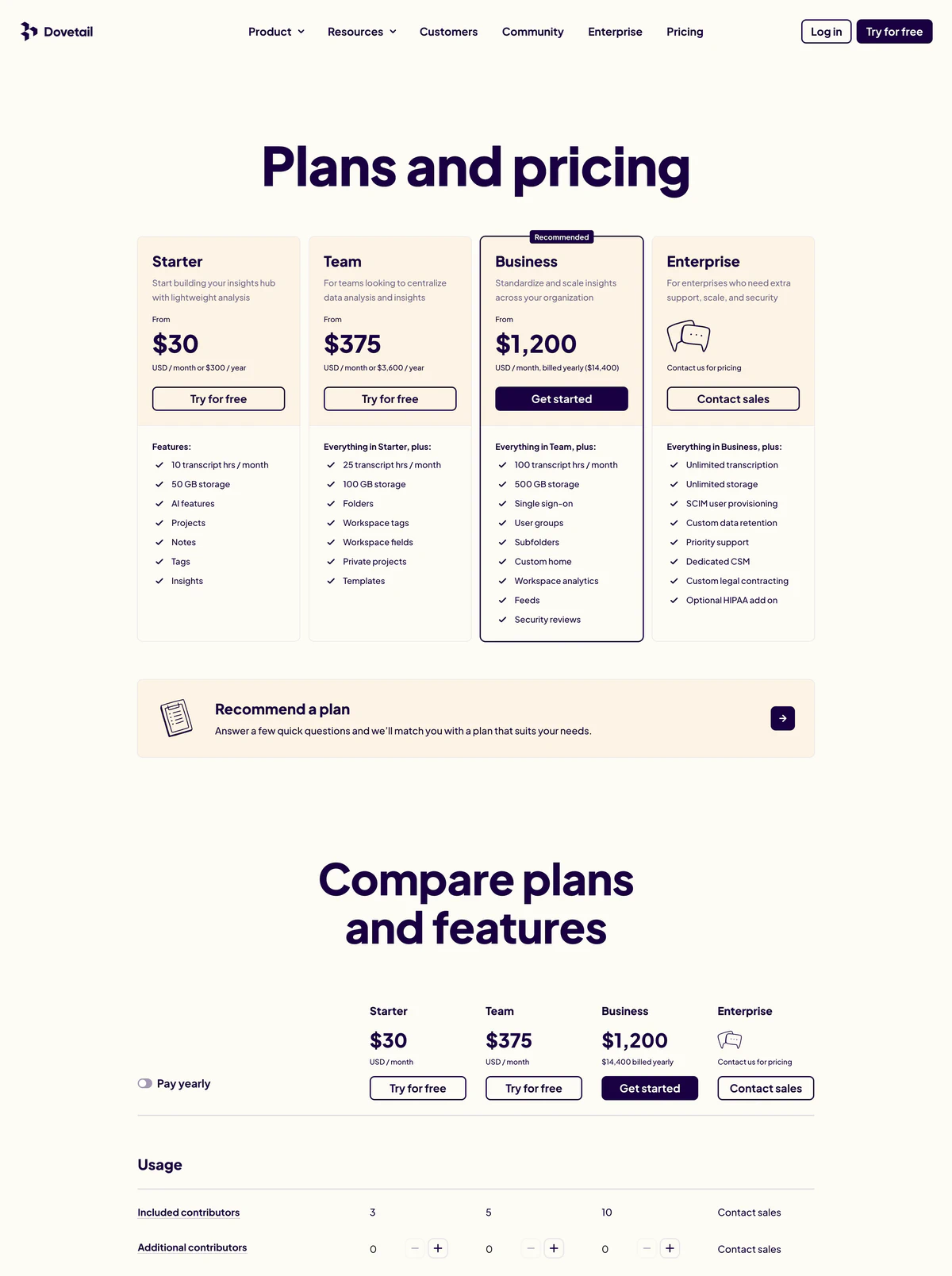 Pricing Page Example Dovetail