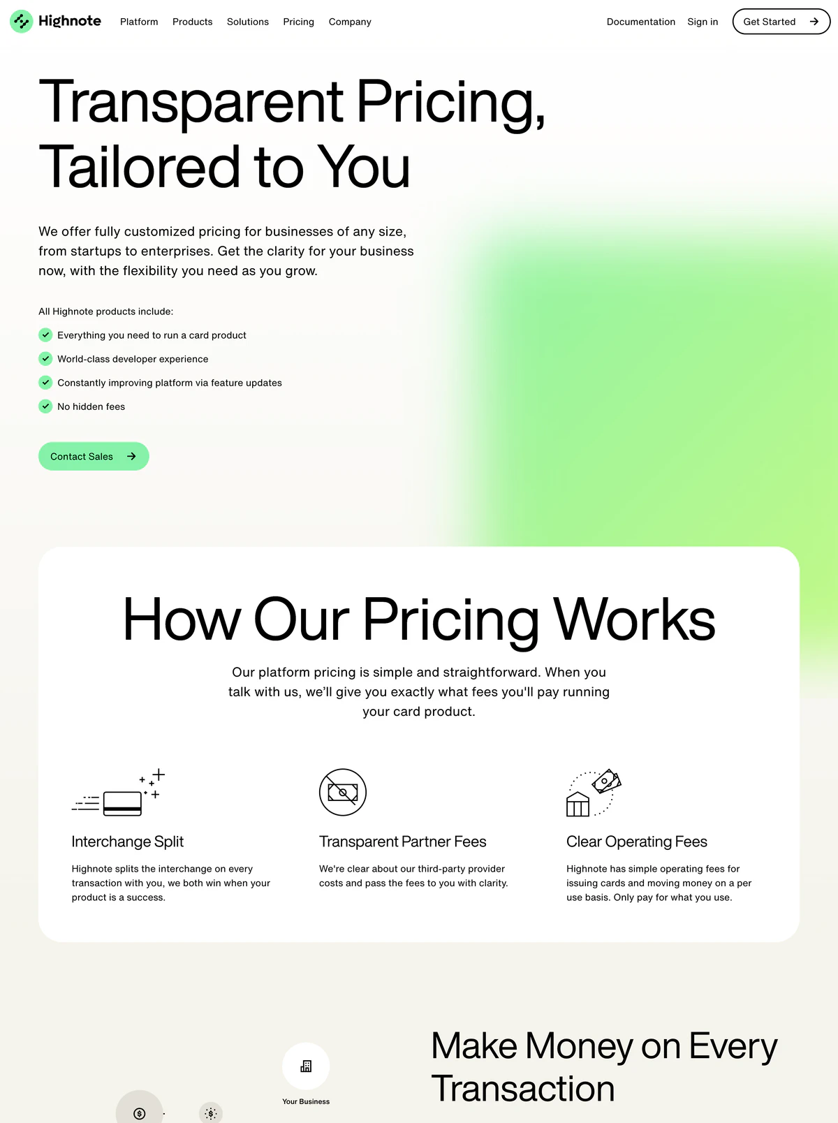 Pricing Page Example Highnote