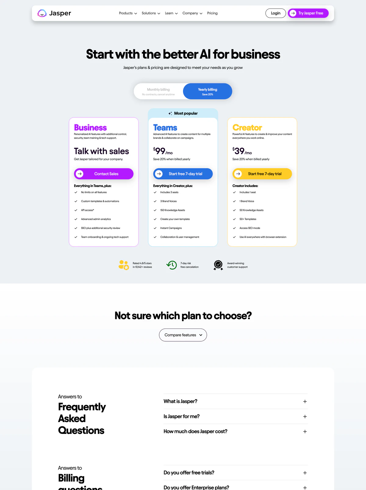 Pricing Page Example Jasper