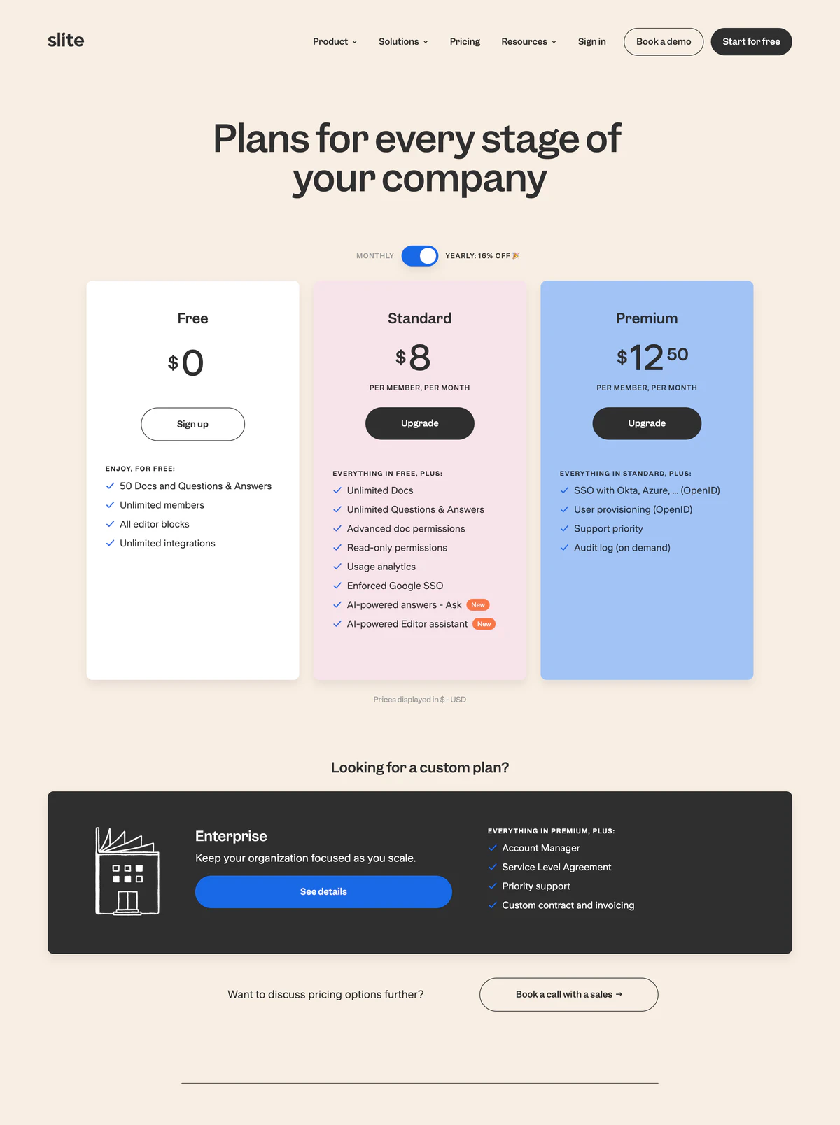Pricing Page Example Slite