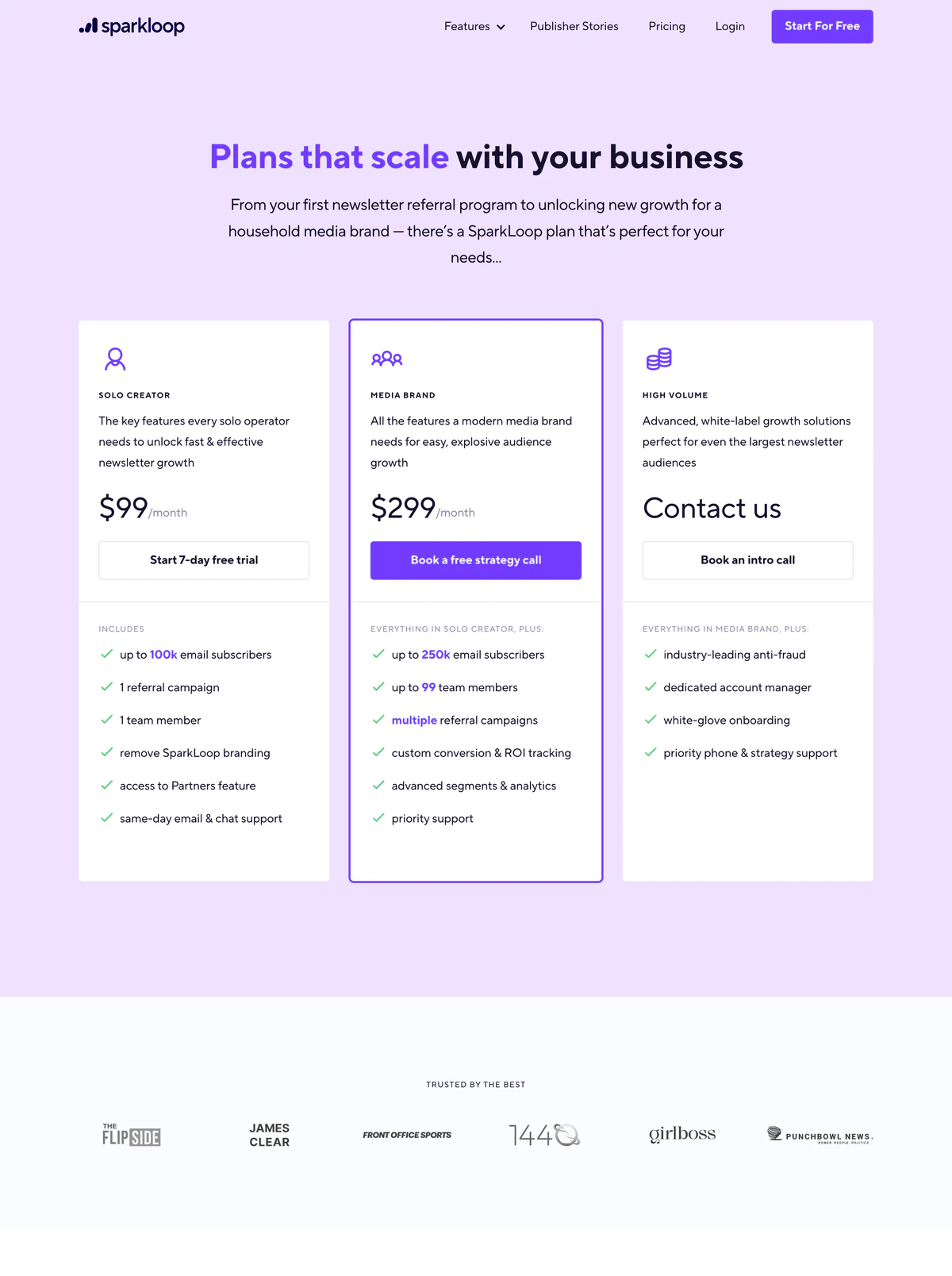 Pricing Page Example Sparkloop
