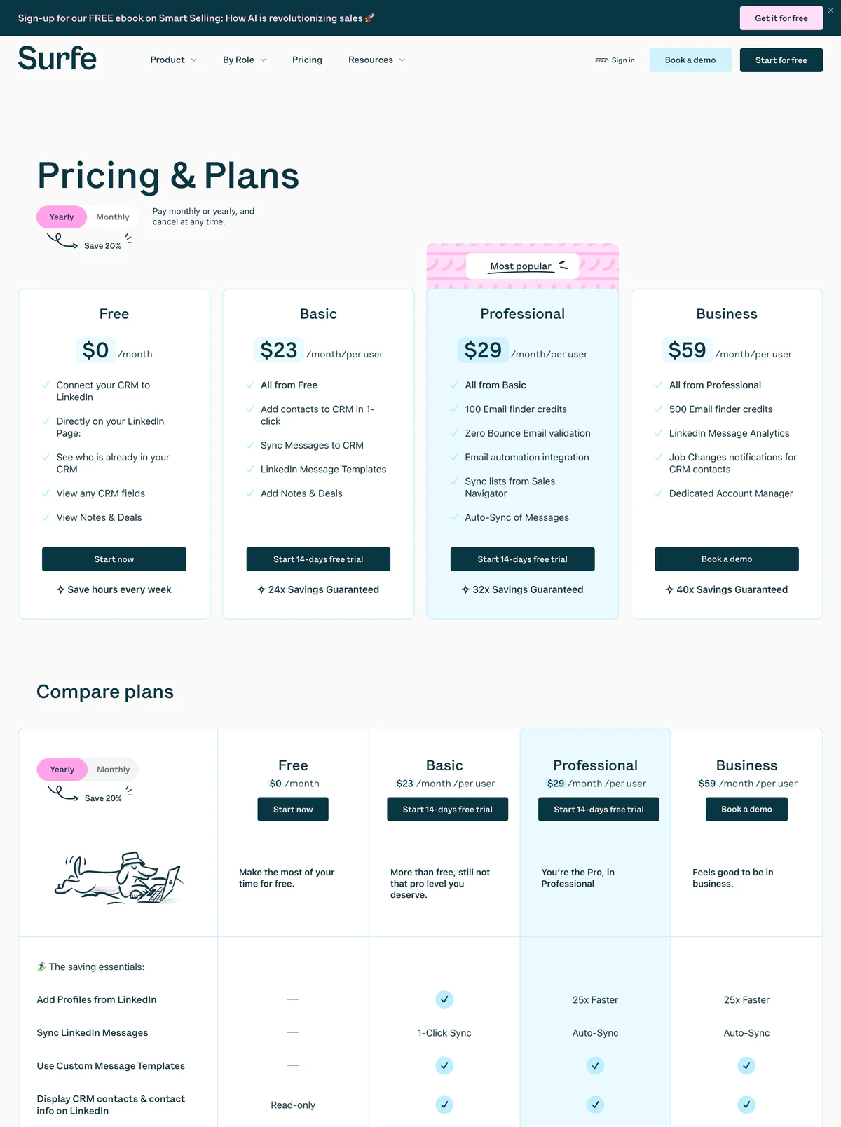 Pricing Page Example Surfe