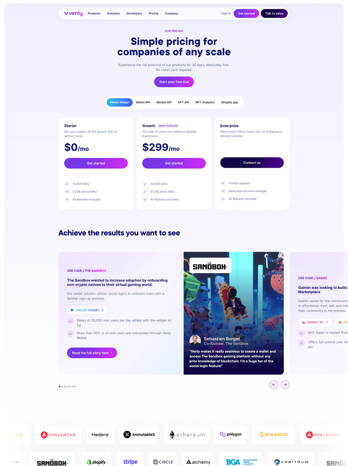 Pricing Page Example Venly